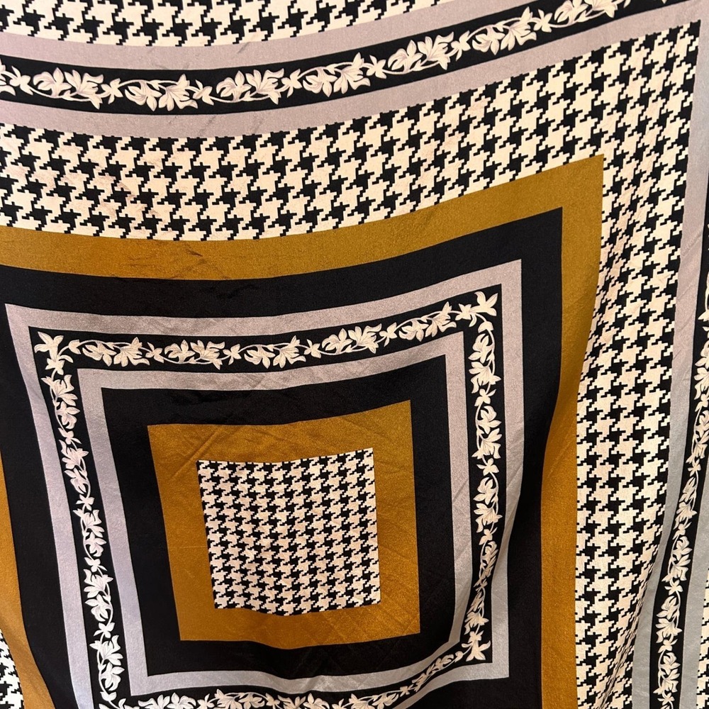 Linda Dano Square Scarf OS Mustard Houndstooth Floral Geometric